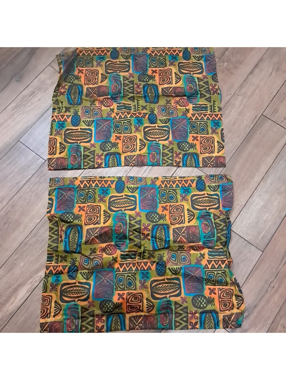 Spoonflower Set 2 Standard pillow Shams flanged tiki Polynesian green teal